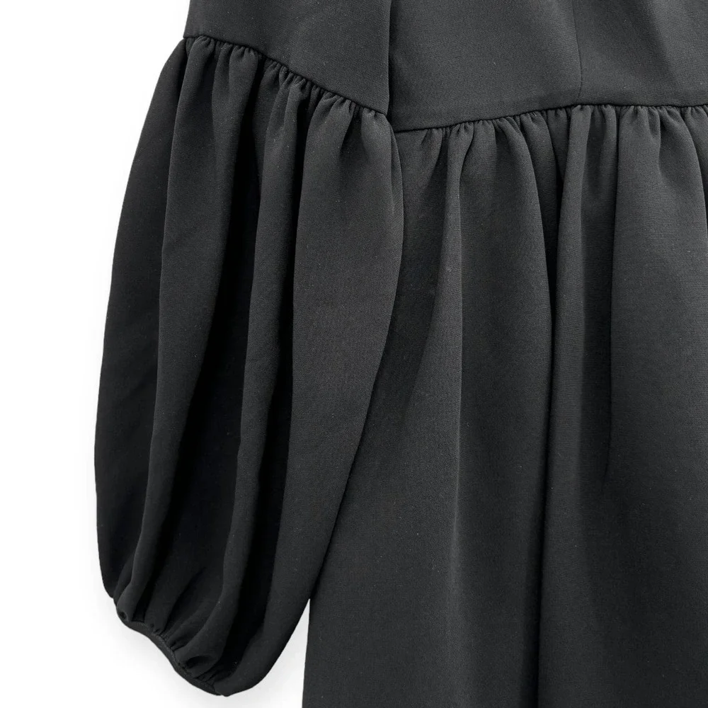 cinq á‎ sept Dorina Puff Sleeve Crepe Mini Dress with Pockets Black NWOT Size 4 - Picture 7 of 16